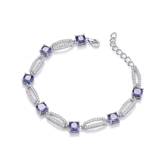 Tanzanite Colour Cubic Zirconia Silver Ladies Bracelet