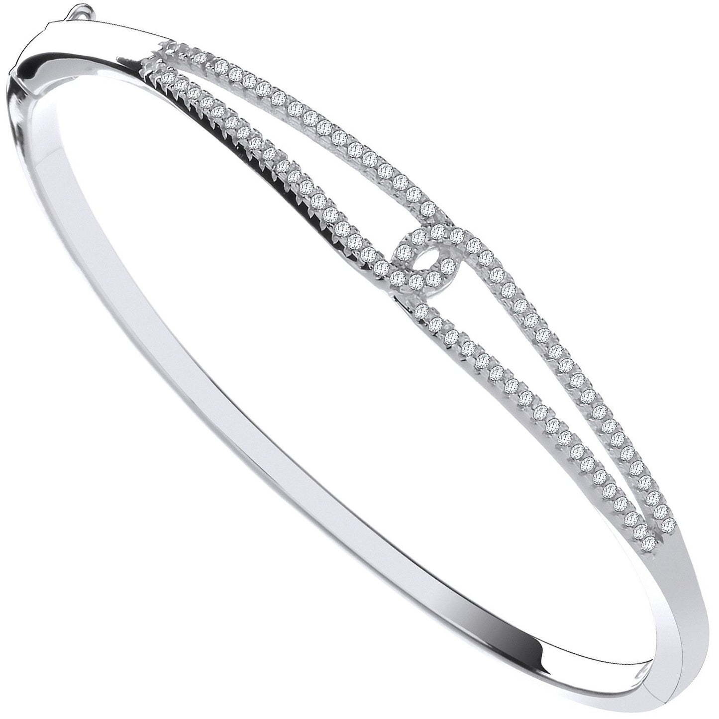 Silver Split Shank Cubic Zirconia Ladies Hinged Bangle