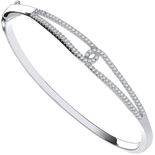 Silver Split Shank Cubic Zirconia Ladies Hinged Bangle