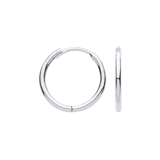 White Gold 14mm Plain Hinged Huggies