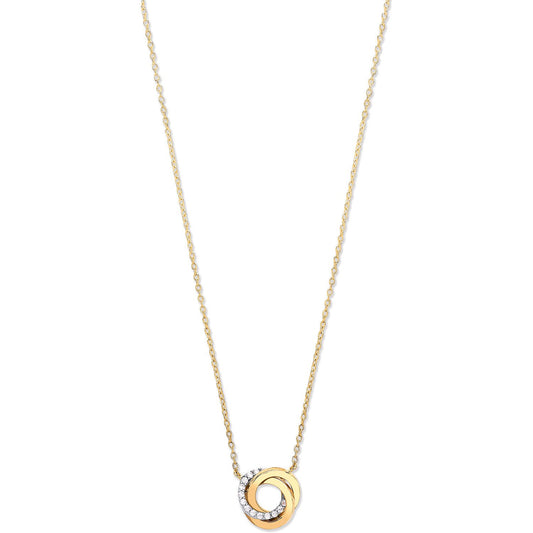 Yellow, White & Rose Gold Entwined 3 Rings Cubic Zirconia Necklace