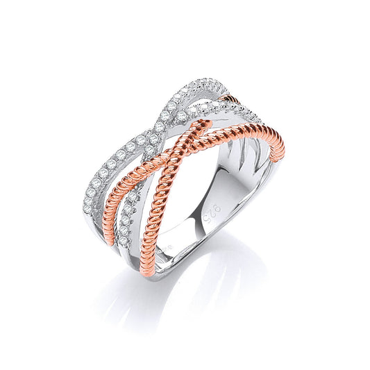 Micro Pave Rose Coated & Silver Cubic Zirconia Ring