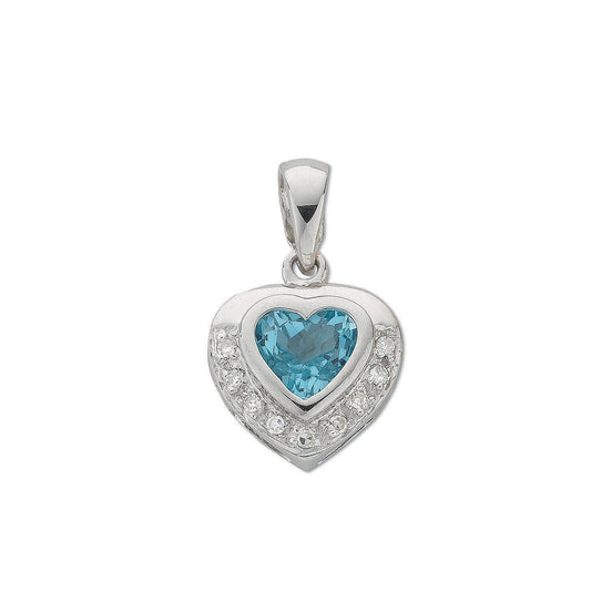 9ct White Gold 0.04ct Diamond & 0.90ct Blue Topaz Diamond Pendant