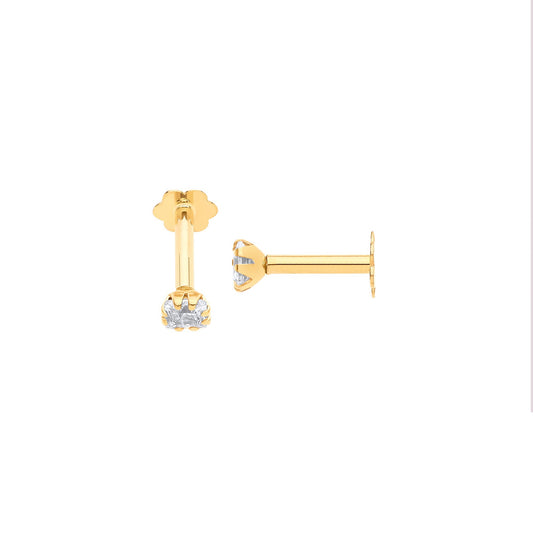 Yellow Gold Pear Cut Cubic Zirconia Ear Cartilage Stud