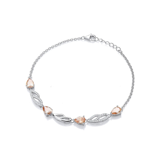 Champagne & Clear Cubic Zirconias Ladies Silver Bracelet