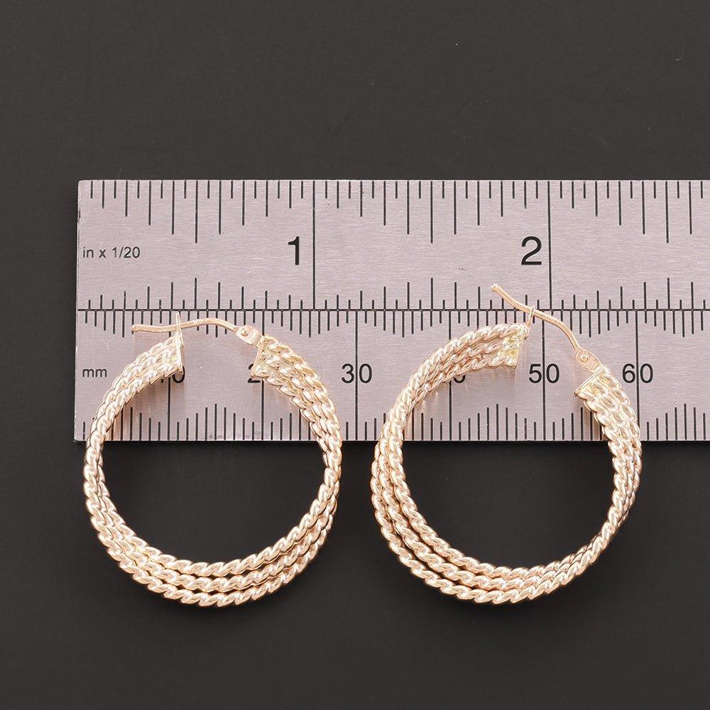 Yellow Gold Large Triple Layer Ribbed Hoop Earrings
