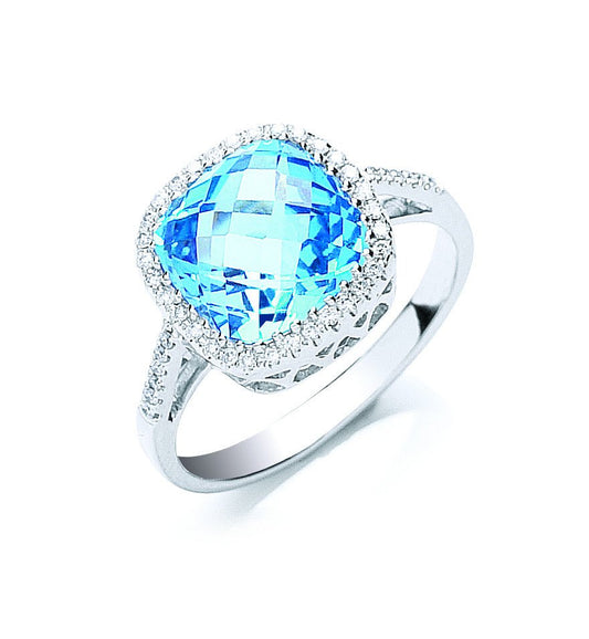 9ct White Gold 0.15ct Diamond & 2.50ct Blue Topaz Ring