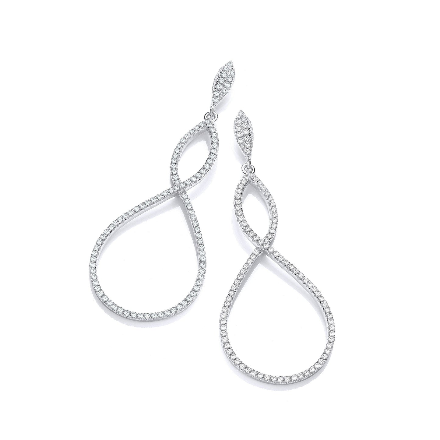 Micro Pave Oval Long Drop Cubic Zirconia Earrings