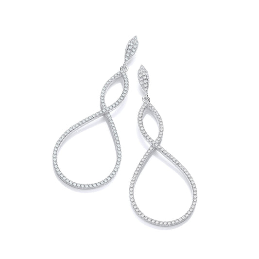 Micro Pave Oval Long Drop Cubic Zirconia Earrings