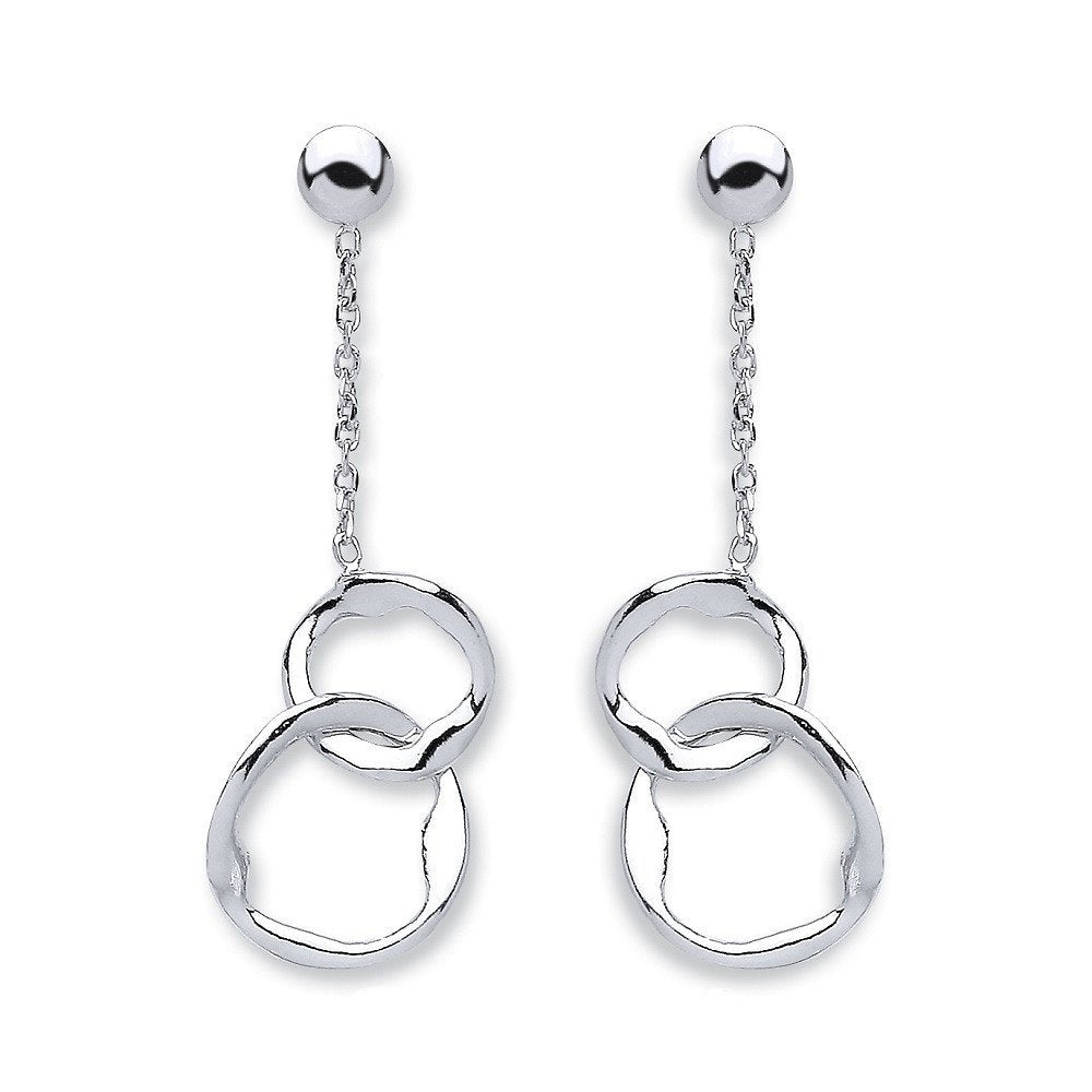 Silver Fancy Inter Locking Circle Drop Earrings