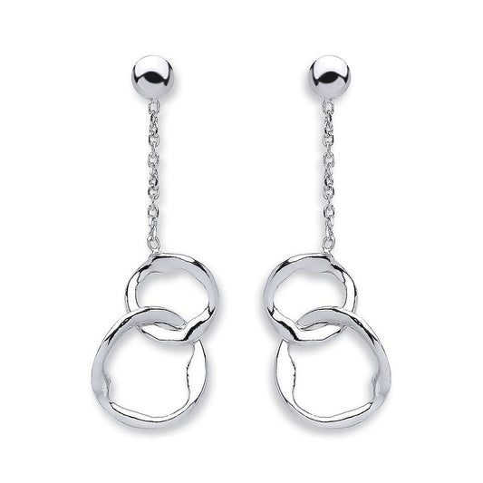 Silver Fancy Inter Locking Circle Drop Earrings