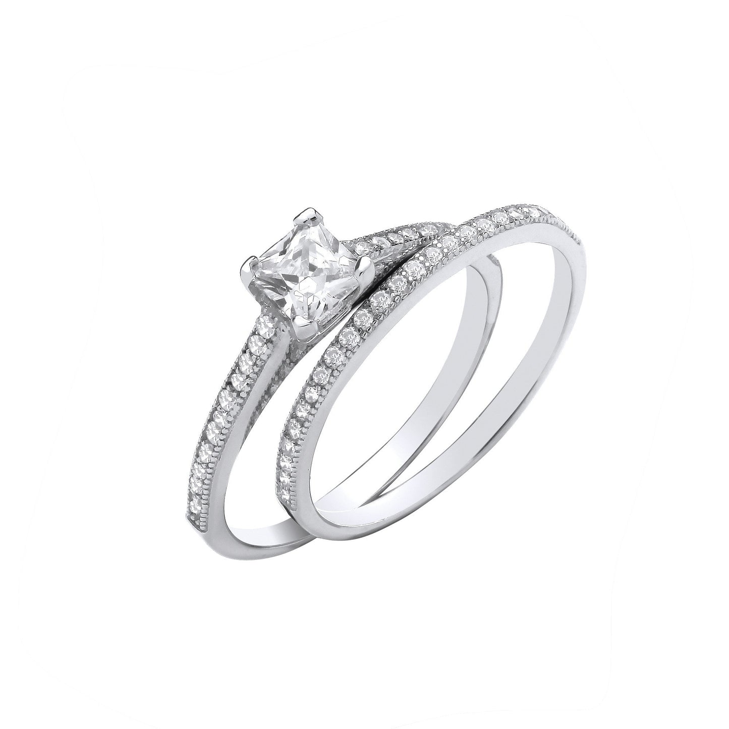 Silver Bridal Set Pear Cut Centre Cubic Zirconia Half Eternity Rings