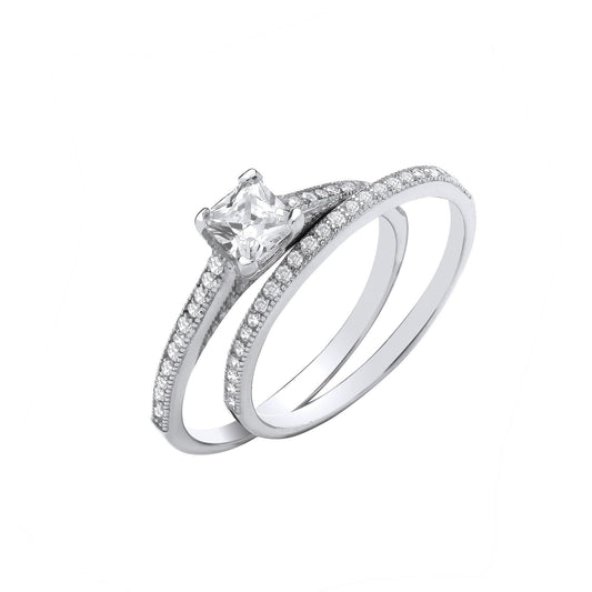 Silver Bridal Set Pear Cut Centre Cubic Zirconia Half Eternity Rings