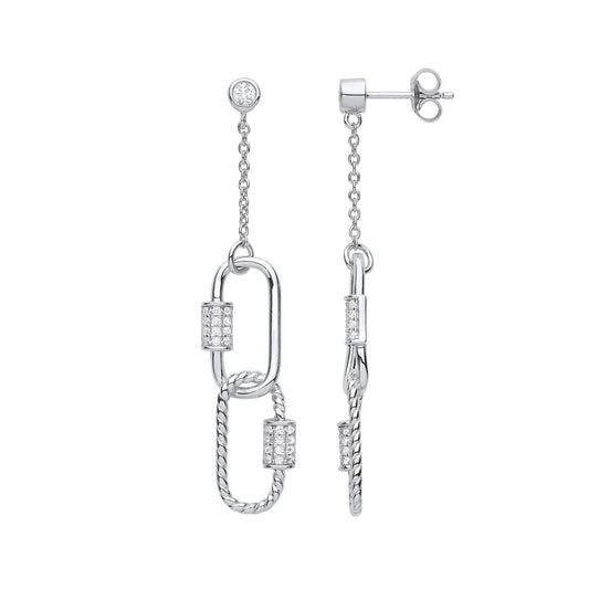 Silver Paper Clip Cubic Zirconia Drop Earrings