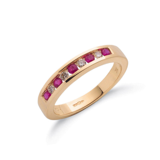 9ct Yellow Gold 0.14ct Diamond & 0.31ct Ruby Eternity Ring