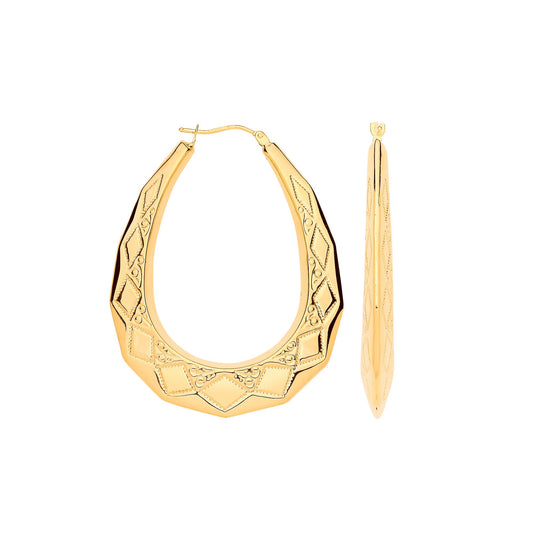 Yellow Gold Diamond Cut Oval 49mm Long Creoles