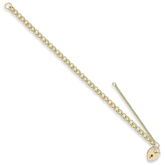 Yellow Gold Open Curb & Padlock Charm Bracelet - 9.0g