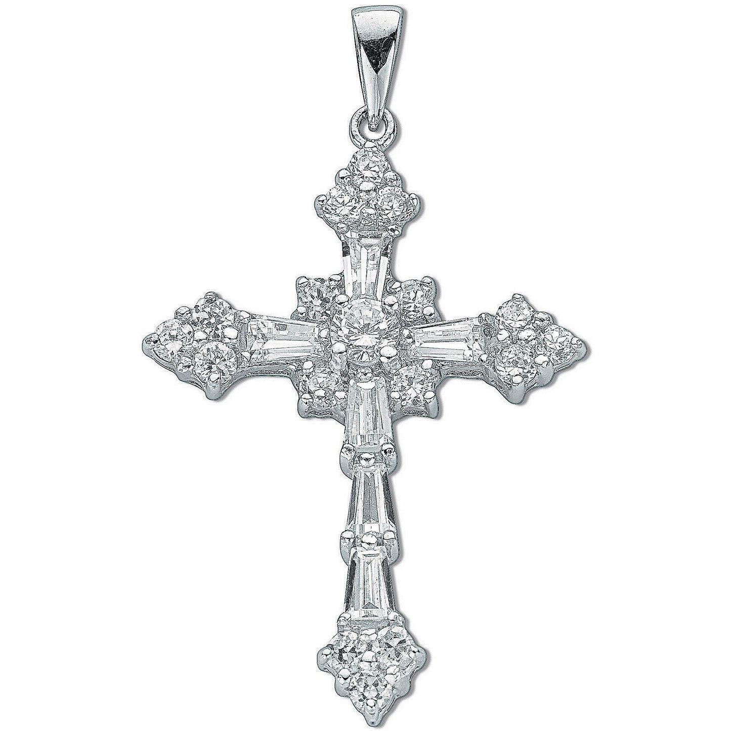 Silver Fancy Baguette Cut Cubic Zirconia Cross - 3.2g