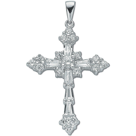 Silver Fancy Baguette Cut Cubic Zirconia Cross - 3.2g