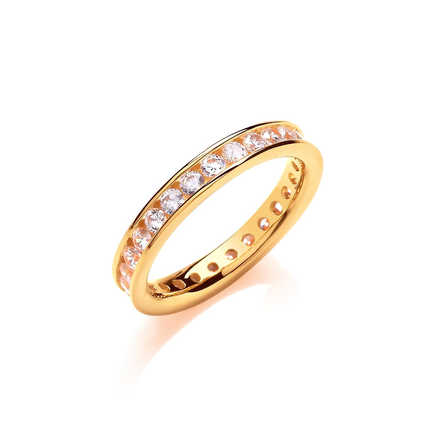 3mm Full Eternity Round Brilliant Cubic Zirconia Yellow Gold Plated Silver Ring