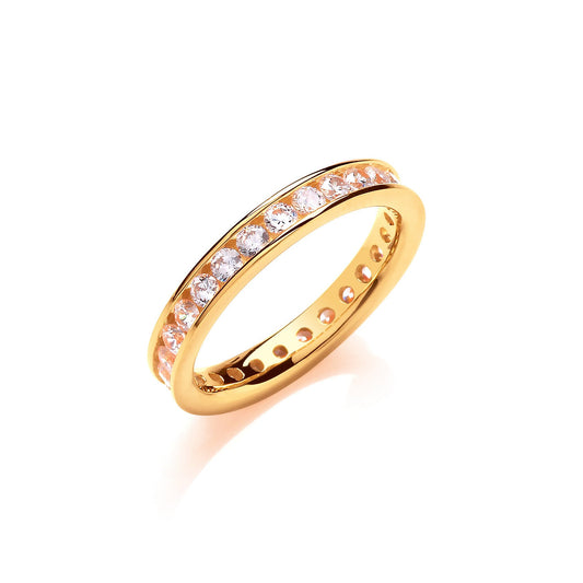3mm Full Eternity Round Brilliant Cubic Zirconia Yellow Gold Plated Silver Ring