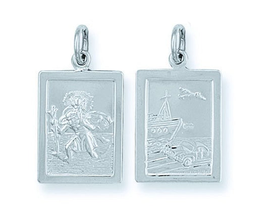 Silver Double Sided Rectangular St. Christopher Pendant