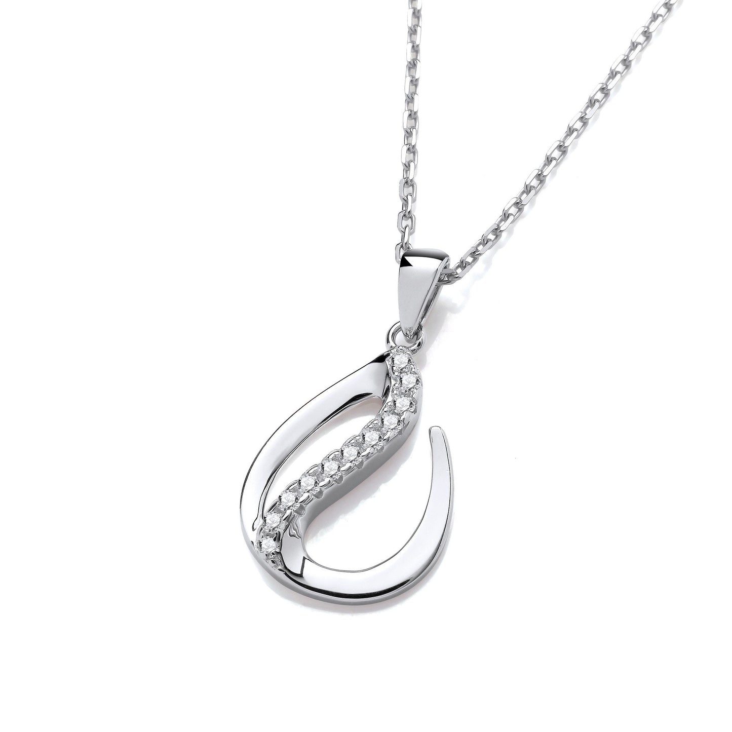 Flat Teardrop Silver Pendant with Chain