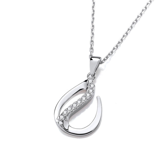 Flat Teardrop Silver Pendant with Chain