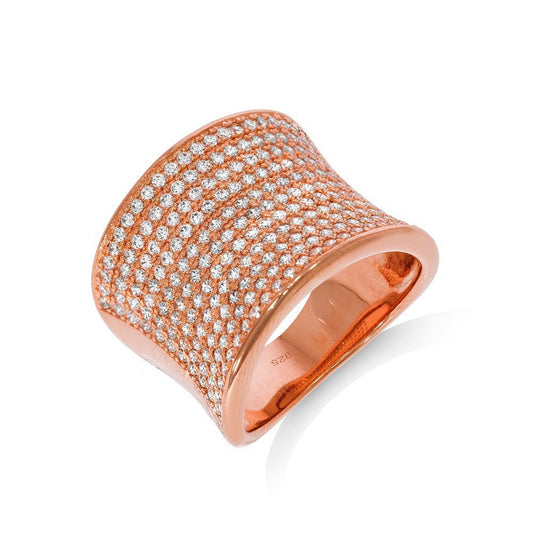 Micro Pave Rose Coated Fancy Silver Cubic Zirconia Ring (HNN-587D65)