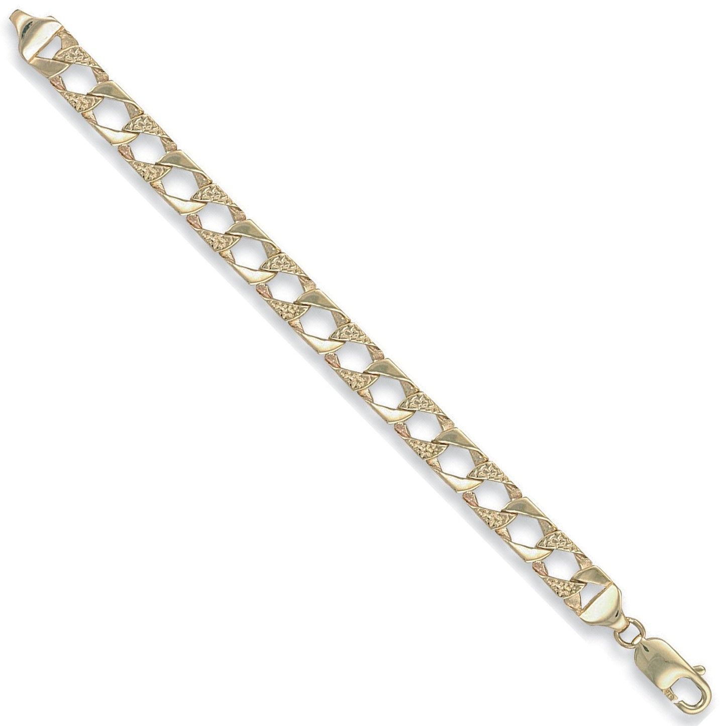 Yellow Gold 7.5mm Plain & Bark Casted Curb Baby Bracelet