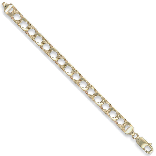 Yellow Gold 7.5mm Plain & Bark Casted Curb Baby Bracelet