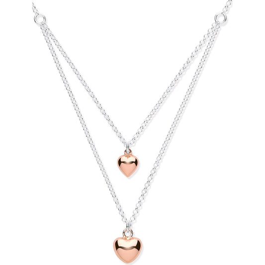 Silver & Rose Gold Hearts Necklace 16"+ 2"