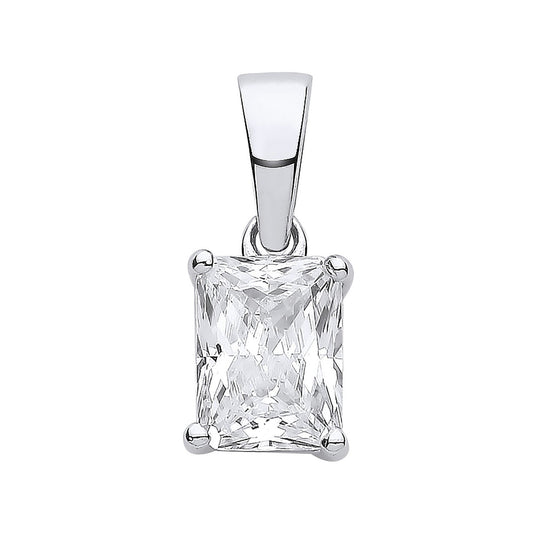 Silver Clear Cubic Zirconia Emerald Cut Pendant