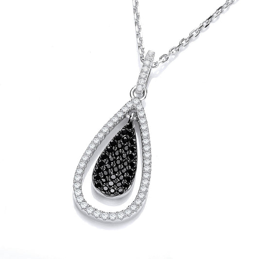 Micro Pave Black & White Drop Pendant with 18" Chain - 12mm