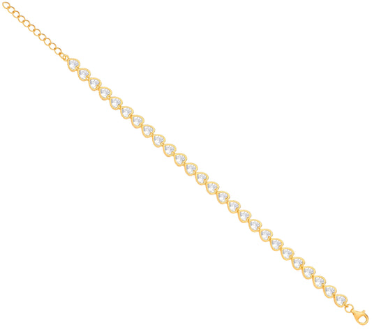 Silver Yellow Gold Plated Heart Cubic Zirconia Rubover Tennis Bracelet
