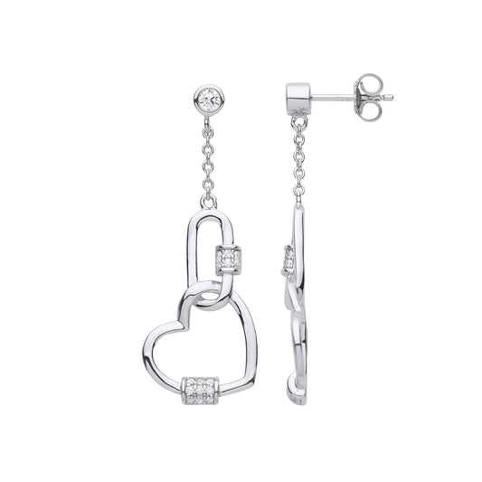 Silver Heart Paper Clip Cubic Zirconia Drop Earrings