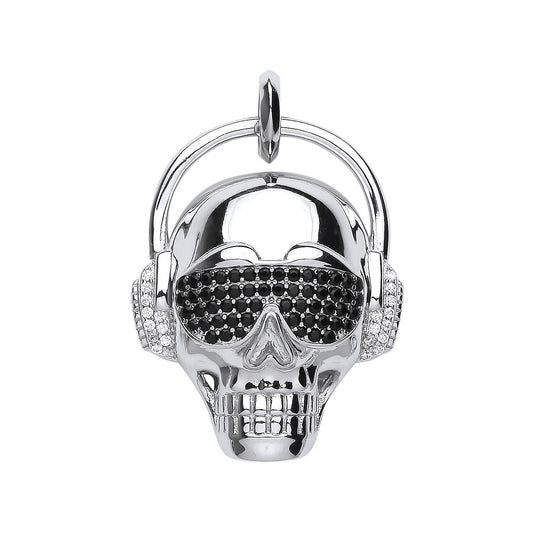 Silver Skull with Headphones Pendant