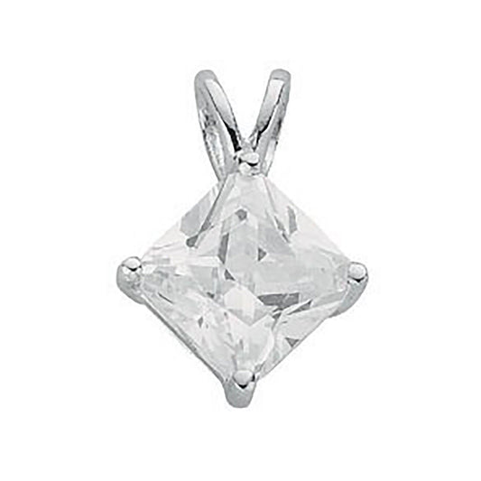 Silver Claw Set Princess Cut Cubic Zirconia S/S Pendant