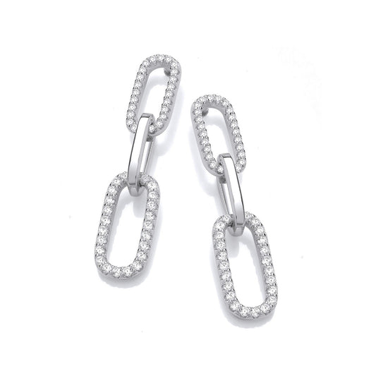 Paper Clip Micro Pave Cubic Zirconia Drop Earrings
