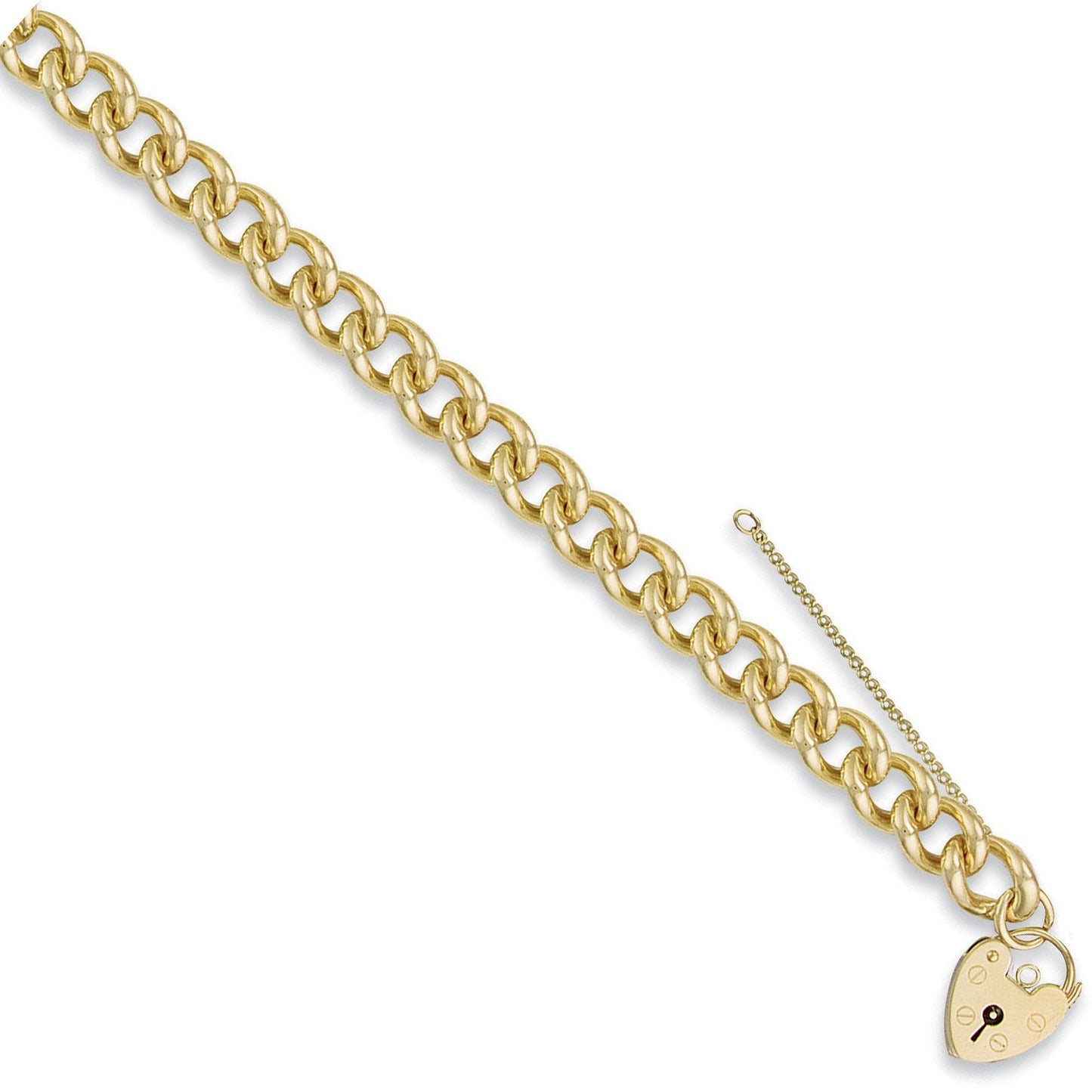 Yellow Gold Tight Link Curb & Padlock Charm Bracelet - 60.0g