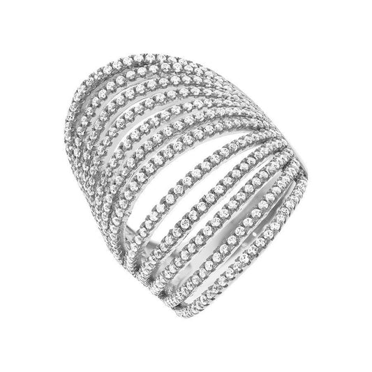 Micro Pave 12 Row's of Cubic Zirconia Silver Ring