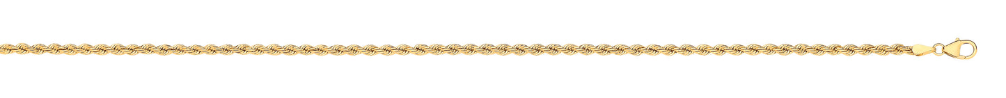14ct Yellow Gold Hollow Rope 2.7mm Chain