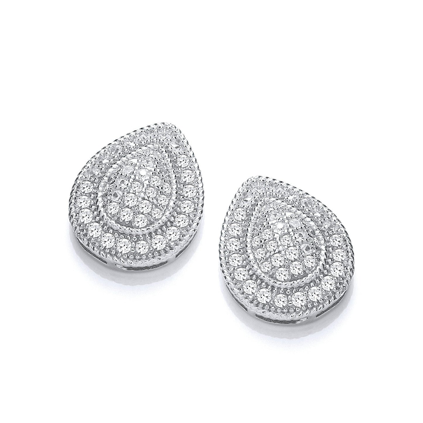 Silver Teardrop Cubic Zirconia Cluster Stud