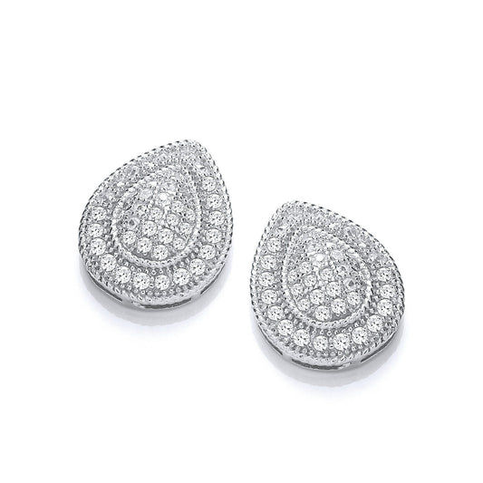 Silver Teardrop Cubic Zirconia Cluster Stud