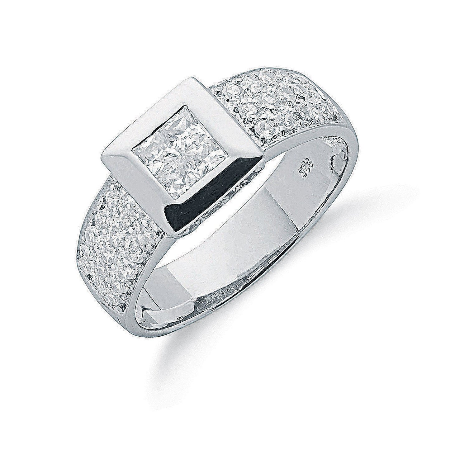 Silver Pave Set Cubic Zirconia Ring
