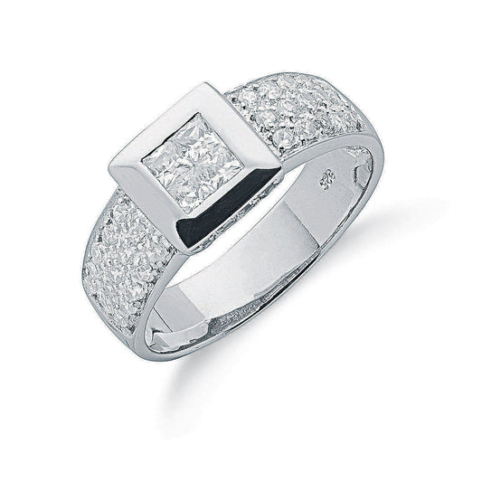 Silver Pave Set Cubic Zirconia Ring
