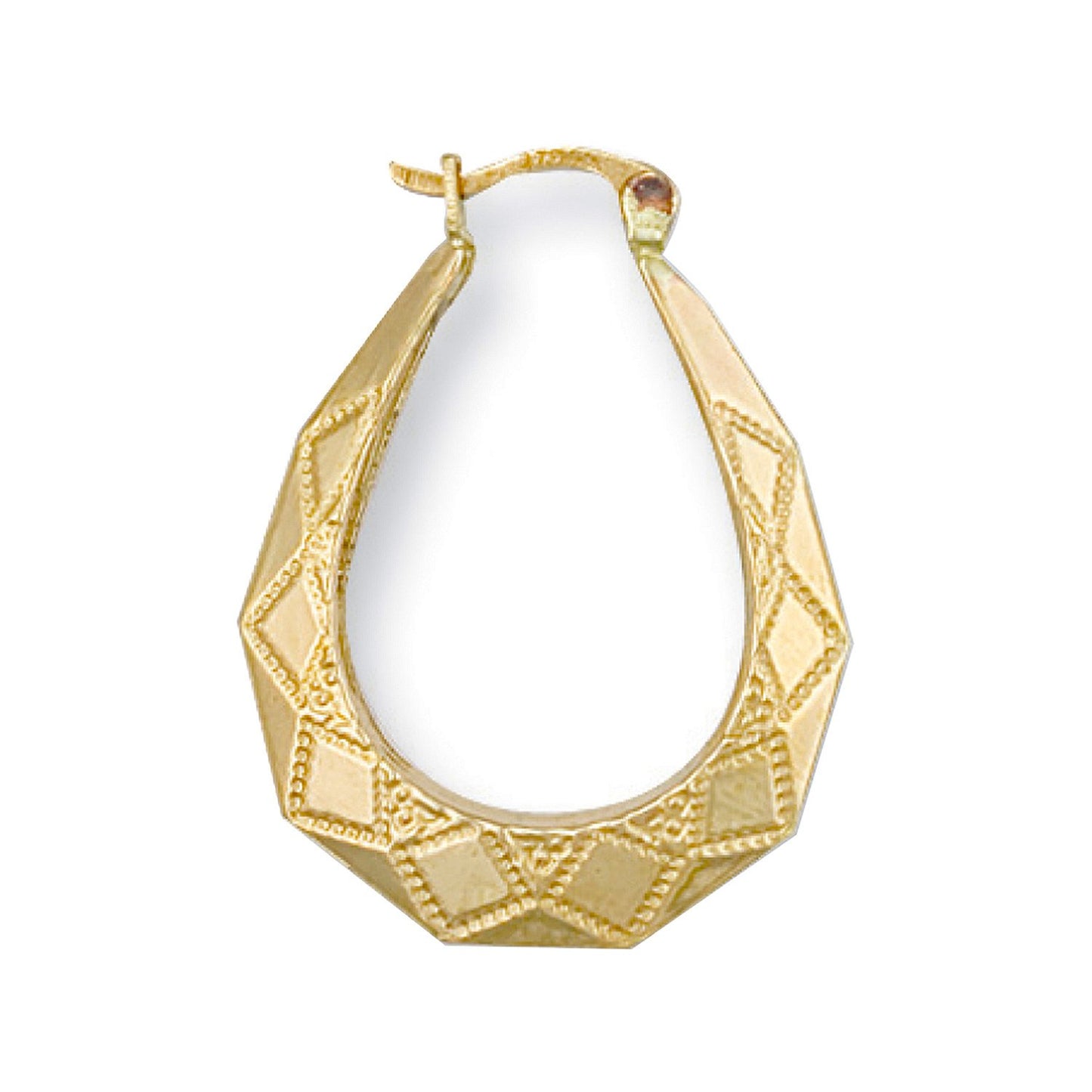 Yellow Gold Diamond Cut Oval Creoles - 1.1g