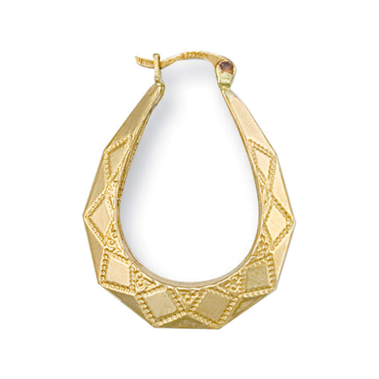 Yellow Gold Diamond Cut Oval Creoles - 1.1g