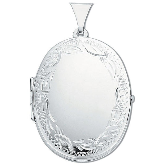 Silver Medium Engraved Oval Shaped Locket (HNN-81D8D5)