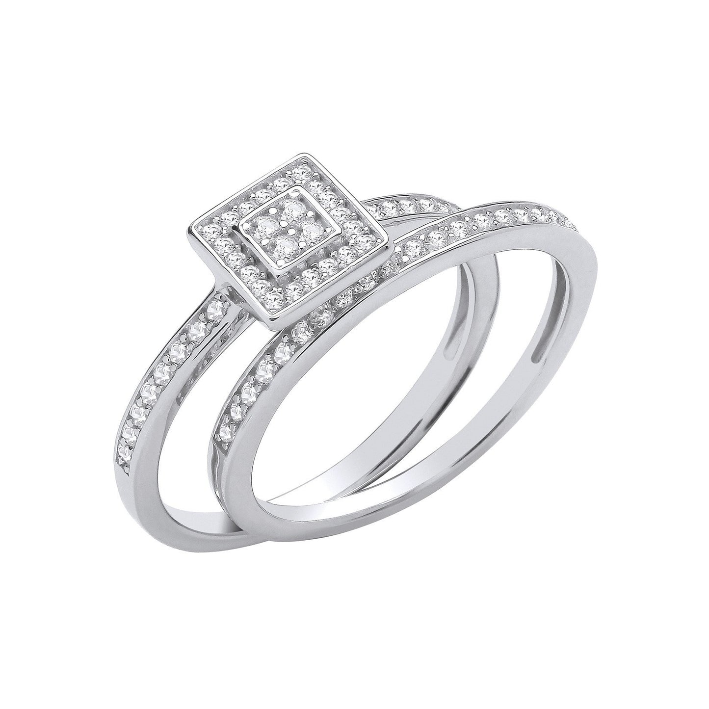 Silver Bridal Set Round Cubic Zirconias Half Eternity Rings